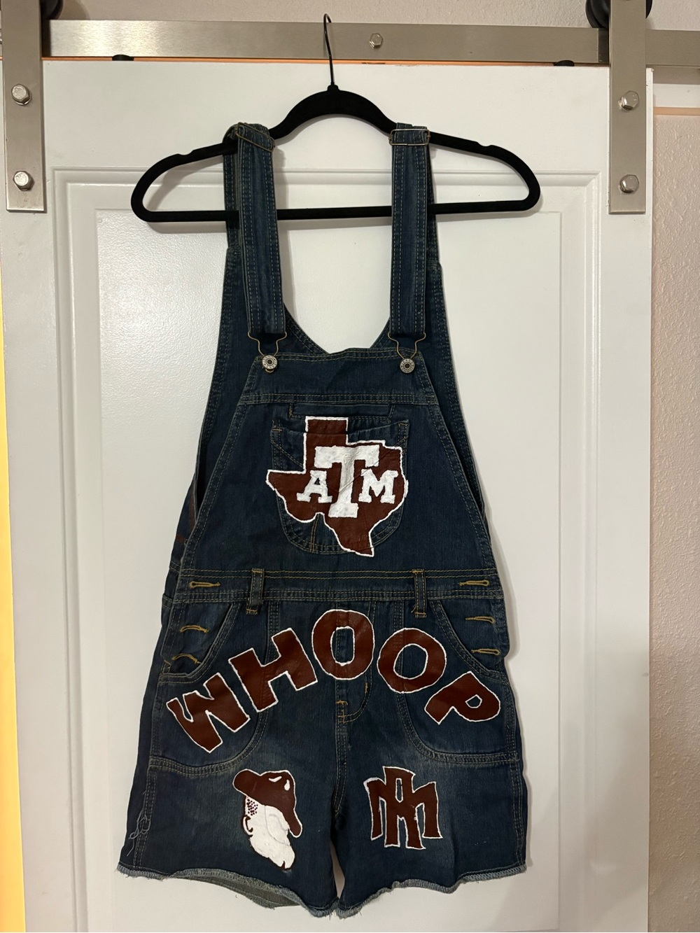 Texas A&M Denim Overalls Shorts - Maroon and White